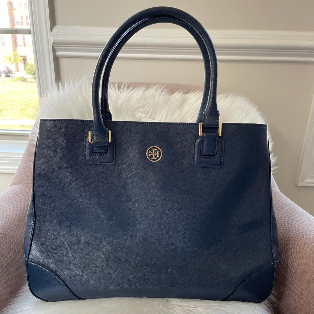 Tory Burch Navy Robinson East West Tote